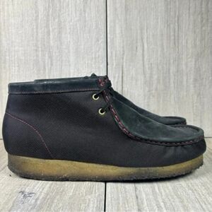 Clark’s Wallabees Stinson Hi black Canvas Chukka Boot Lace Up Shoe Mens Size 9.5